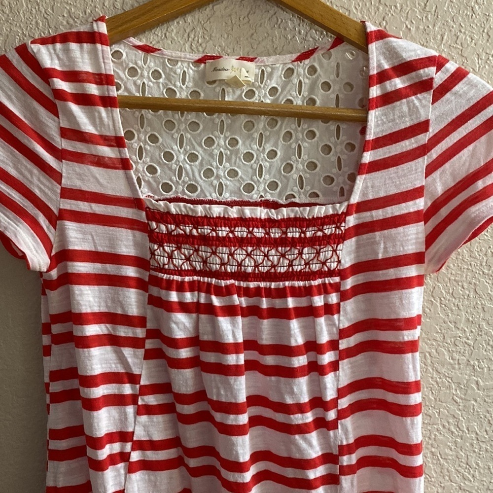 ANTHROPOLOGIE meadow Rue red and white knit and white eyelet Tunic top